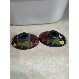 Vintage Pair OF Moocroft Hibiscus Candle Holders‎  Made In England